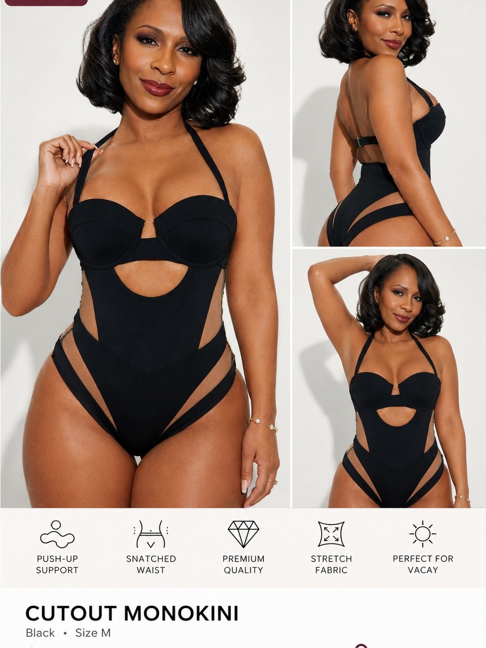 Cutout Monokini Swimsuit in Black